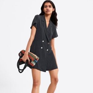 ZARA Double-Breasted Black Polka Dot Short Dress
